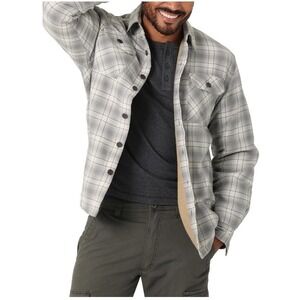 Wrangler Gray Plaid Men's L Large Sherpa Lined Flannel Shirt Jacket Shacket SEE